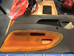 Door panel with orange gunk